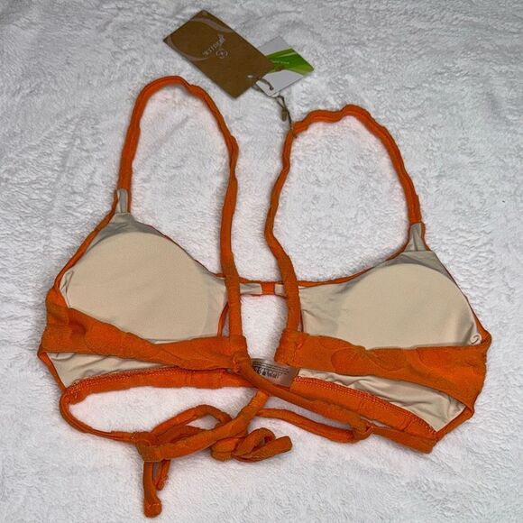 BERLOOK Orange Floral Jacquard Cut Out Bikini Top Size Small - Picture 5 of 8